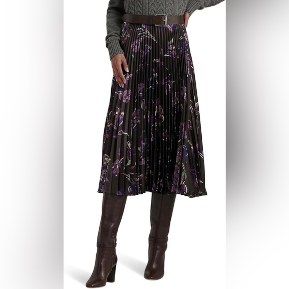 Lauren Ralph Lauren Women's Floral Pleated Satin Charmeuse Maxi Skirt size 18w